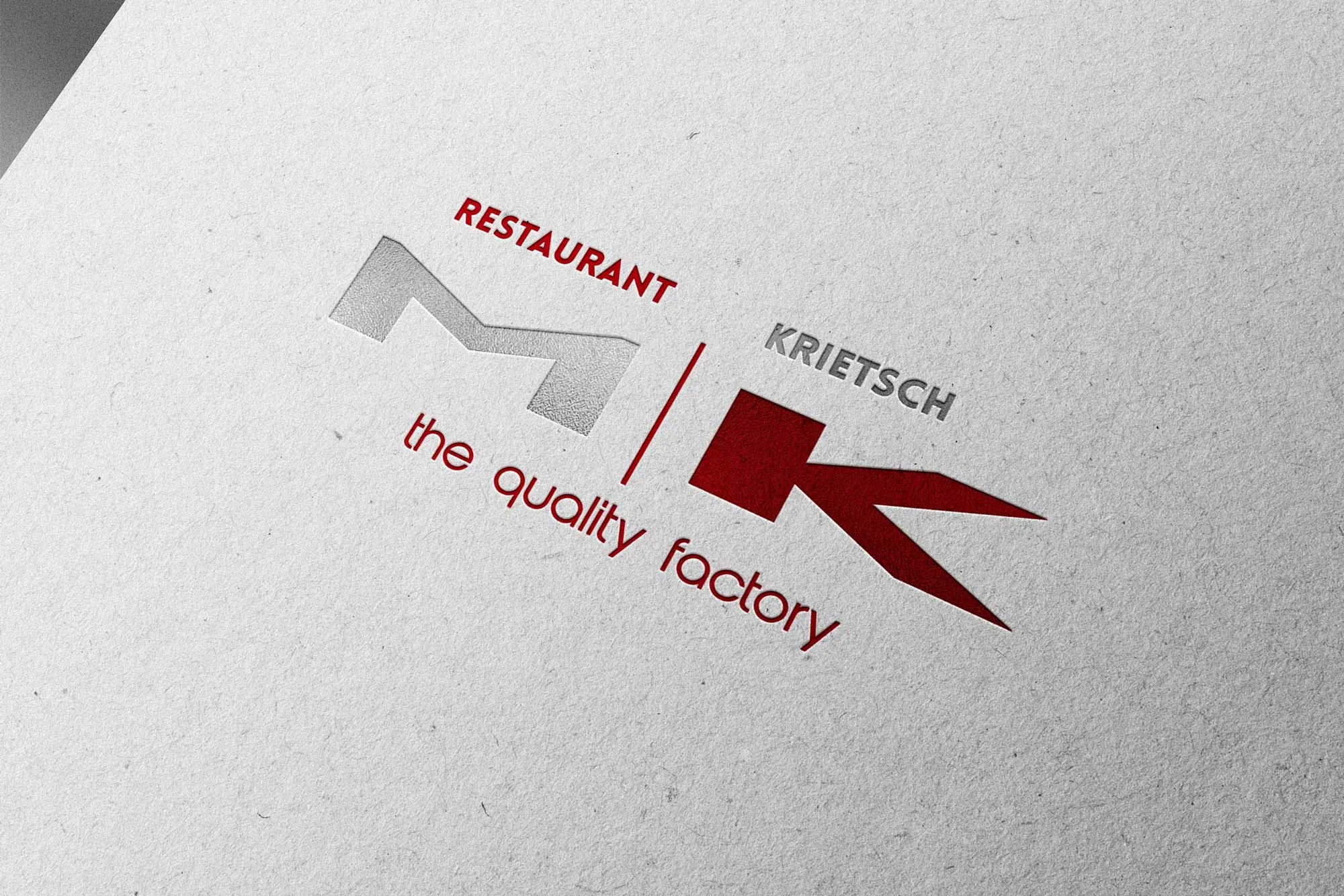 Restaurant-Krietsch-Logo prägend auf strukturiertem Papier