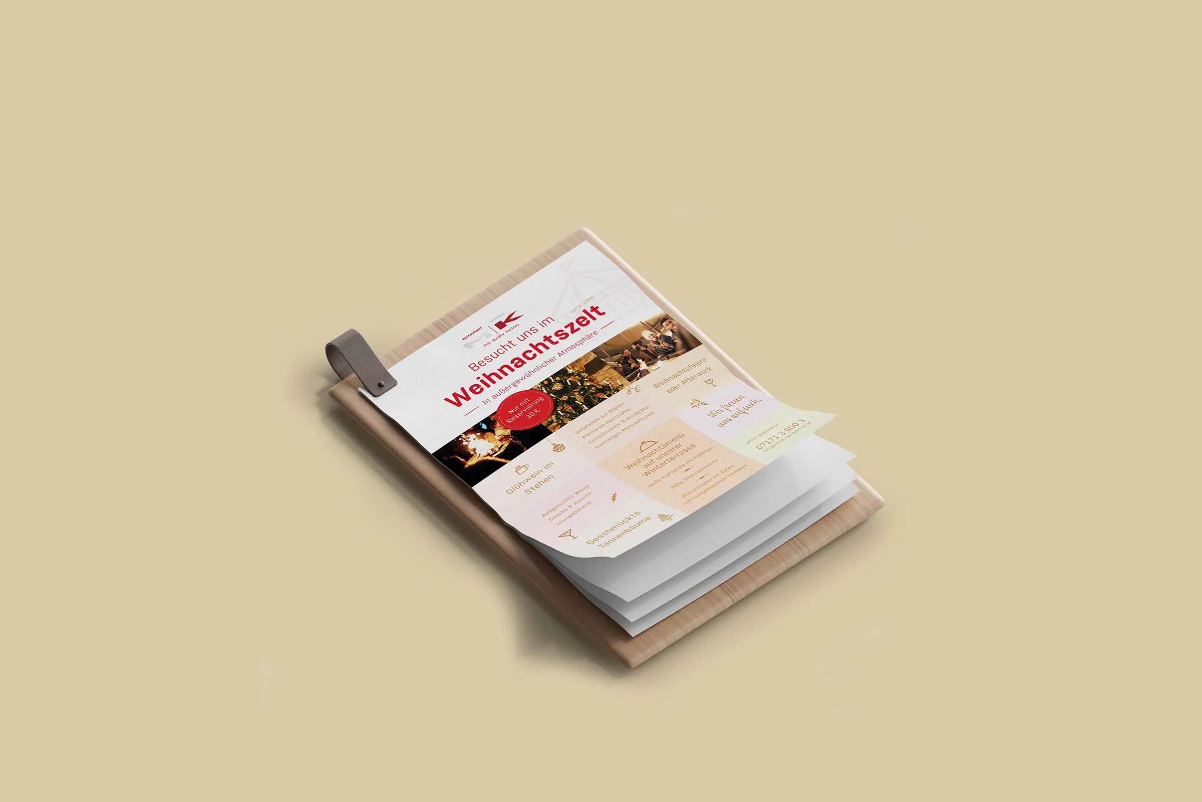 Gefalteter Flyer der Weihnachtskarte für die Winterterrasse