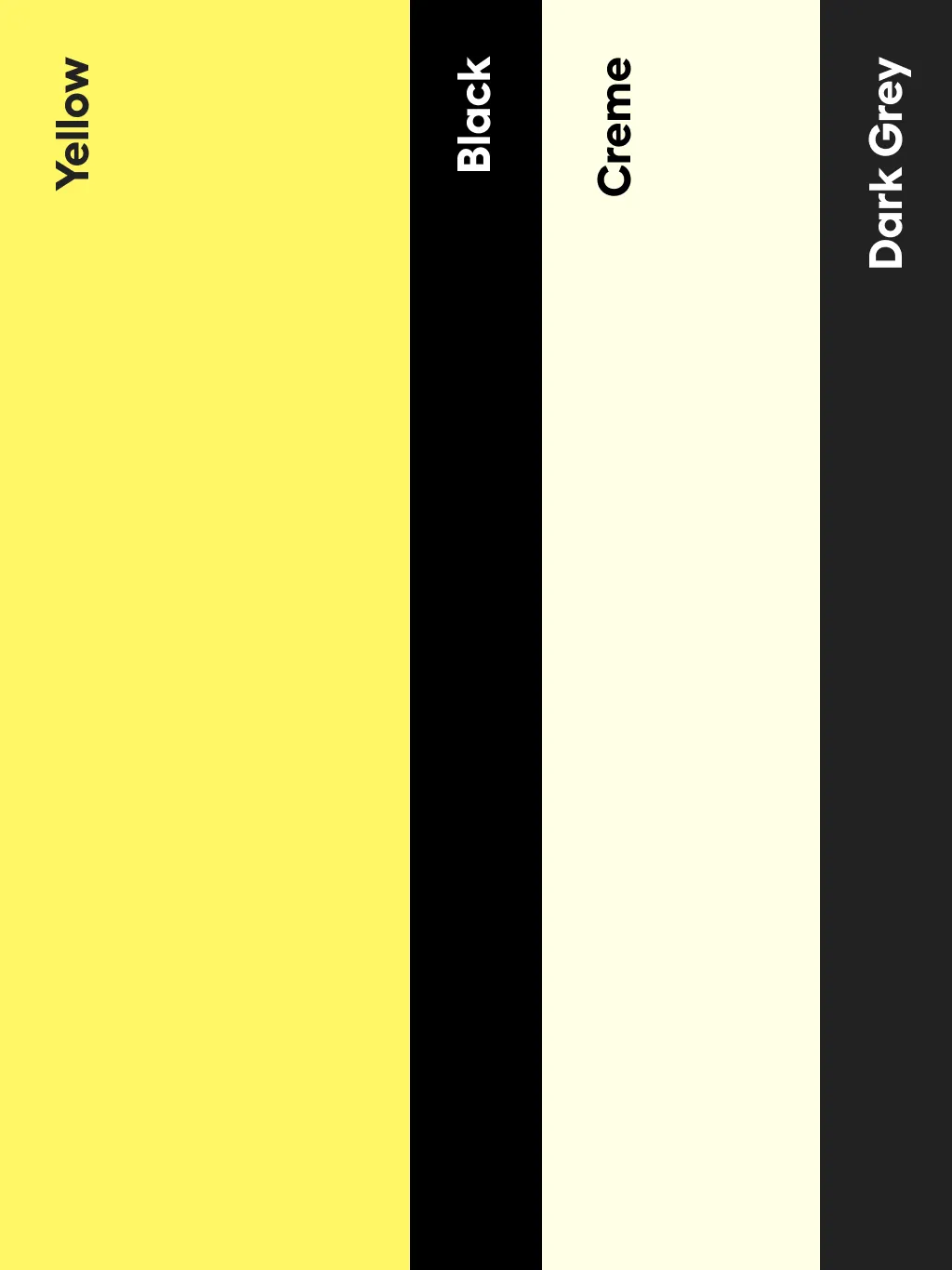 Die vier Farben der Marke: Gelb, Schwarz, Creme und Dunkelgrau